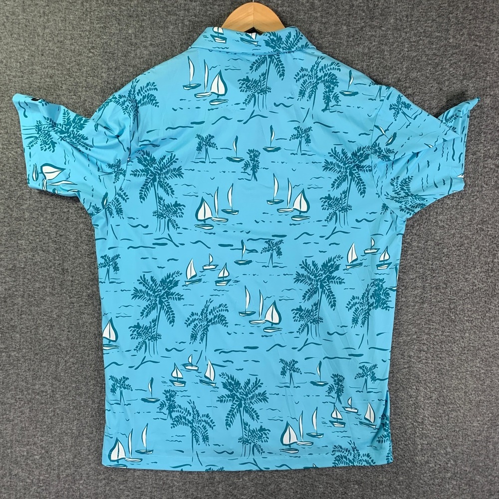 Bad Birdie Polo Men Extra Large Blue Geometric Golf Boat Island Beach - Picture 8 of 12